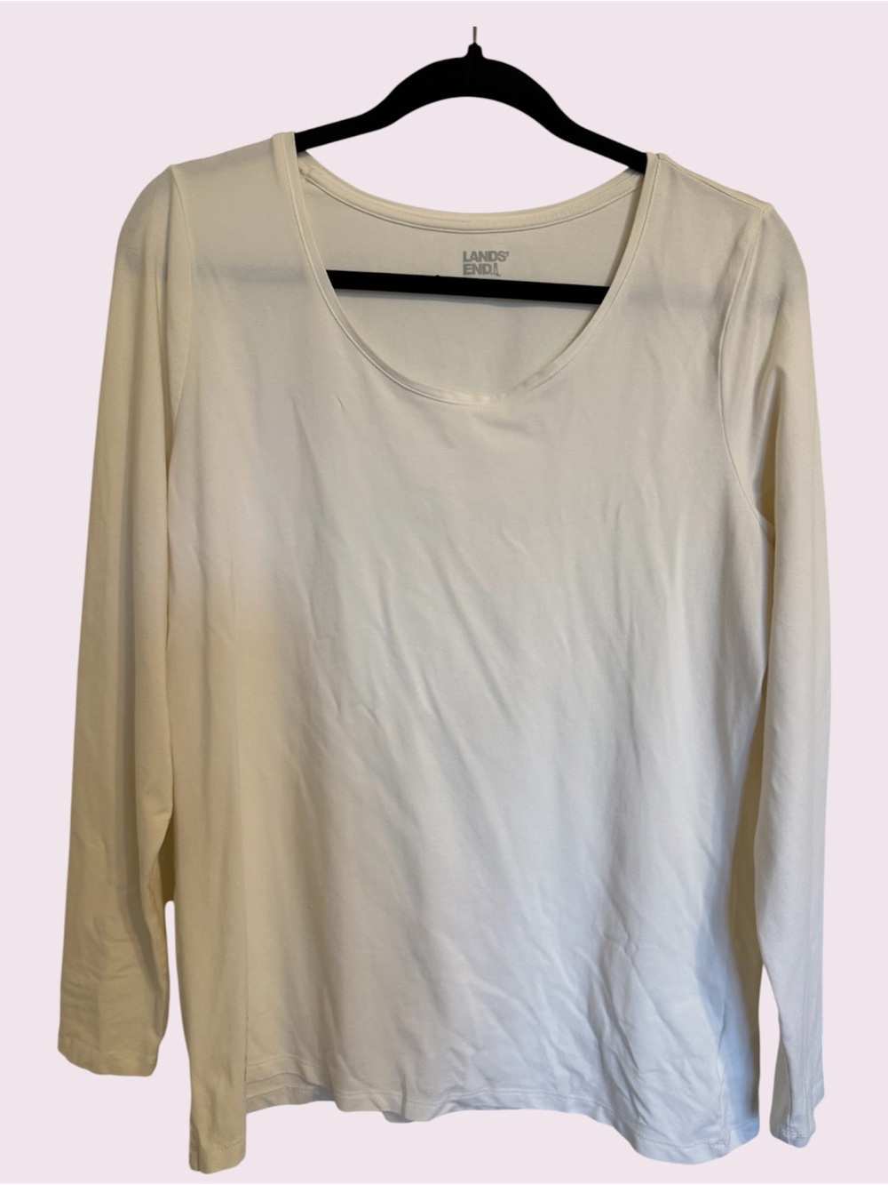 Lands' End Large Cream Long-Sleeve Scoop Neck Tee, Excellent Condition